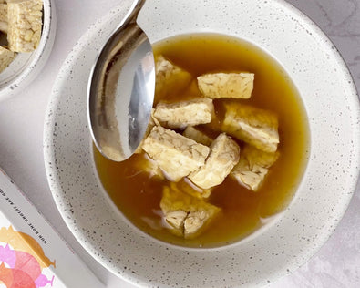 Boost your Broth: Chicken bone broth with tempeh and soy sauce