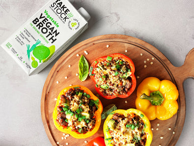 Quinoa, Feta and Vegetable Broth Stuffed Peppers