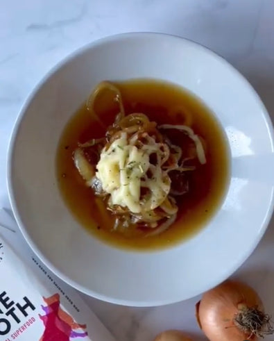 Boost your Broth: Beef bone broth, onion and Gruyere
