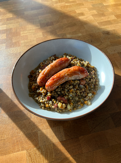 Braised Lentils and Sausage Recipe with Bone Broth