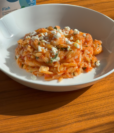 One-Pan Prawn & Feta Orzo with Bone Broth Recipe
