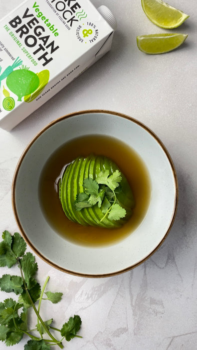 Boost your broth: Vegan broth, avocado and lime