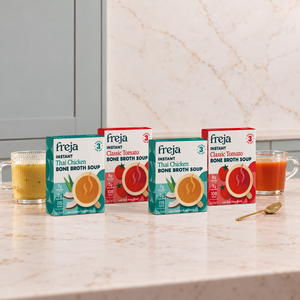 4 Pack of Instant Bone Broth Soup - Classic Tomato, and Thai Chicken
