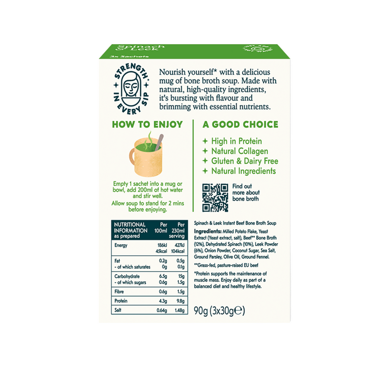Instant Bone Broth Soup - Spinach & Leek